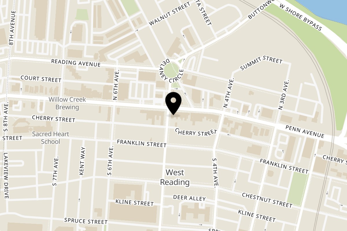 Map showing the location of Archie's Taqueria on 448 Penn Ave in West Reading